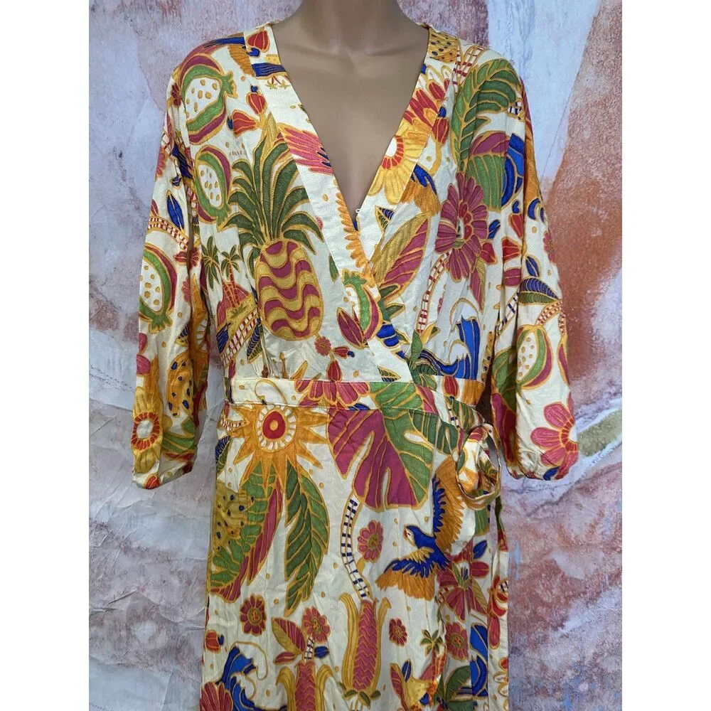 Anthropologie Farm Rio Long-Sleeve V-Neck Wrap Midi Dress - Picture 6 of 8